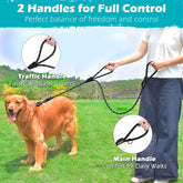 PetBonus Two Handles Dog Leash, 5FT Heavy Duty Pet Rope Leash with Quick Release Metal Clip, Comfortable Durable Traffic Handle, Reflective Training Lead for Medium Large Dogs